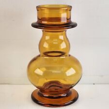 Riihimaki 1960s Amber Glass Vase Potbelly Vintage Art Glass Finnish 7