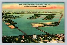 Miami Beach FL-Florida, Aerial View Venetian & Bay Islands Vintage Postcard picture