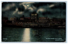 1914 Detroit River Moon Night Building Scene Michigan MI Antique Posted Postcard picture
