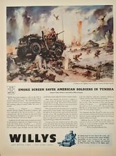 1944 WW2 Buy War Bonds, Allied Forces Willy's Jeep Print Ad  Smoke Tunisia  picture