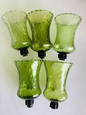 Homco Home Interiors Set of 5 Green Glass Peg Sconce Candle Holder Votive Cups picture