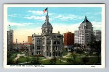 Peoria IL-Illinois, Court House and Vicinity, Antique Vintage Souvenir Postcard picture