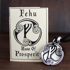 Fehu Prosperity Rune Pendant Norse Viking Asatru Talisman Wealth Feoh Necklace picture
