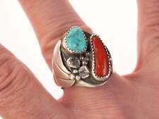 Sz11.5 Vintage Native American Sterling/turquoise and coral men's ring picture