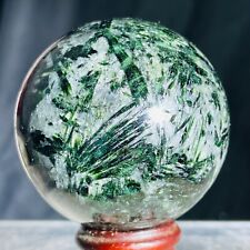 220g Natural Dark Green Tourmaline Gemstone Quartz Crystal Sphere Healing picture