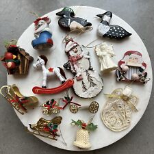 Lot of 14 Vintage Christmas Ornaments Bell Noel Knit Horse Duck Angel Mouse picture
