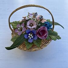 Vintage 1991 The Franklin Mint Faberge Enamel Flower & Butterfly 24K Gold Basket picture