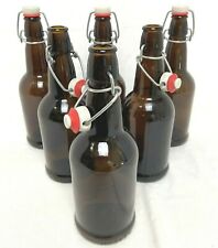 6 Vintage CZ Cap Bottle Amber Beer Glass Swing Top Wire Bale Rubber Stopper 16oz picture