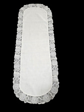 Vintage White Cotton Table Dresser Scarf Doily Lace Trim 14
