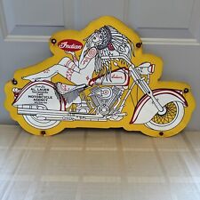 Large Vintage Dated 1954 Indian Motorcycle Porcelain Gas Oil Die Cut 24” Sign picture