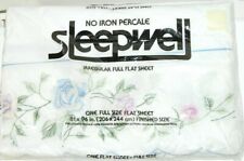 Sleepwell Full Flat Bed Sheet White Floral Embroidery Scalloped Edge Vintage NOS picture