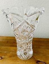 Bohemian CZECH Czechoslovakia Vase Heavy Clear Scalloped Edge Crystal Crystalite picture