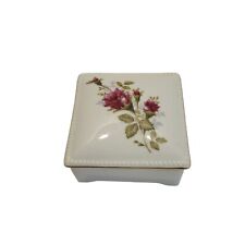 Vintage Ceramic Porcelain Trinket Box Red Roses Gold Rimmed Decor Japan picture
