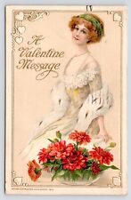 c1915 Schmucker Valentine Lady With Flower Bouquet Winsch Antique Art Postcard picture
