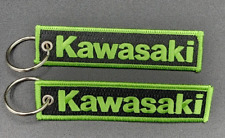 Kawasaki Embroidered Keychain LOT of 2 Green Key Tag Ring 2x Sided 4.5in picture