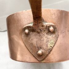 Antique Vintage Hand Forged 8 Qt Copper Saucepan W/ Heart Shaped Handle Base picture