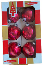 vtg ruby red Coby GLASS CHRISTMAS BALL LOT shiny retro 6 mcm tree brite silver picture