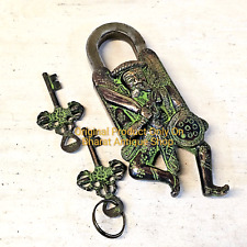Antique Style Castle Door Guard Men Padlock with Working Key Rare Old Style picture
