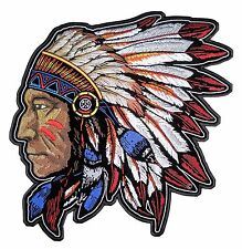 Large Native American Indian Chief Headdress Embroidered Biker Patch  picture