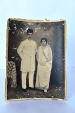 Antique Photograph Indian Parsis Parsees Couple Toothbrush Moustache Gara Sari 