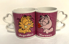 Vtg Garfield 1978 Arlene 1980 Together Forever Pair Mugs Valentine Cat Love Kiss picture