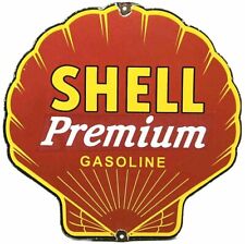 VINTAGE SHELL PREMIUM GASOLINE PORCELAIN SIGN GAS STATION PUMP PLATE MOTOR OIL picture