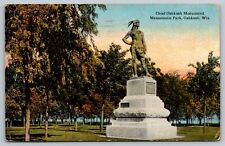 Chief Oshkosh Monument North Side Park Statue Trees Oshkosh WI Postcard picture