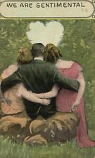 Vintage Postcard 1913 We Are Sentimental Love Man Holding Two Woman picture