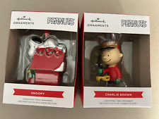 Lot of 2 Hallmark 2023 Peanuts Charlie Brown Tree Snoopy Dog House Ornaments picture