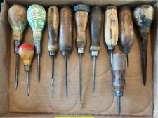 Ice Pick Vintage Old Rare Scratch Awl Hand Tool lot of 11  Wood Handles picture