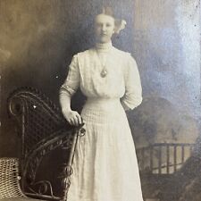 Antique Postcard Portrait of Girl by Settee in White Dress RPPC AZO 1904-1918 picture