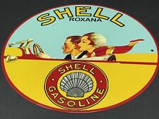 VINTAGE SHELL GASOLINE 12” PORCELAIN METAL CAR MOTOR OIL & GAS ADVERTISING  SIGN picture