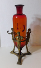Giorgio Sommer Bronze Venetian Red Glass Vase Amphora Three Fauns Satyrs picture