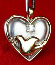 Gorham Peace Dove Serenity Prayer Heart Sterling Silver Pendant Necklace Vintage picture