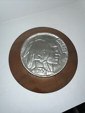9 In Carved Wood Buffalo Nickel Coin Native American 1914 Folk Art GREAT ARTWORK picture