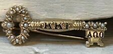 Vintage Kappa Kappa Gamma 10 Kt Gold Enamel Seed Pearl Key Pin picture