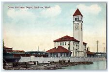 c1950's Great Northern Depot Clock Tower Building Spokane Washington WA Postcard picture