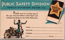 1931 HARLEY-DAVIDSON POLICE MOTORCYCLE Advertising Postcard Hand Book Order Form picture