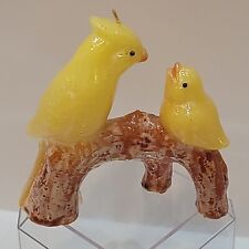 Vintage Wax Candle Canary Yellow Mom & Baby Bird on Flowered Branch Solid 5