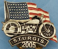 STURGIS 2005 HARLEY DAVIDSON MOTORCYCLE & AMERICAN FLAG PIN RARE BRAND NEW picture
