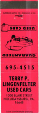 Terry P. Lingenfelter Used Cars Hollidaysburg, Penna Vintage Matchbook Cover picture