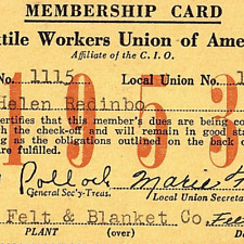 1953 Textile Workers Union America Membership Card 199 Orr Felt & Blanket AFLCIO picture