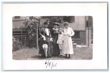 1915 Old Women Boy Hat Umbrella Bow Tie New Providence NJ RPPC Photo Postcard picture