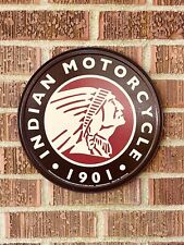 Indian Logo Round 1901 HOME / GARAGE TIN SIGN Vintage motorcycle 11.75”Dia. picture