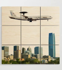 AWACS E-3 Sentry over Oklahoma City art - 3' x 3' Multi-Piece Wood Wall Art picture