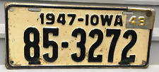 1947 1948 Iowa License Plate 85-3272 Story County Black TU picture