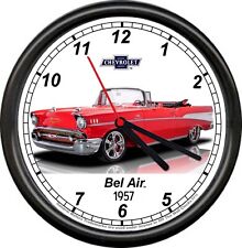 Licensed 1957 Red Chevy Bel Air Belair Sedan General Motors Sign Wall Clock picture