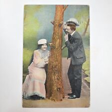 Antique Postcard Romance Hand Tinted Print Hide and Seek Game Love Ephemera  picture