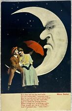 Grouchy Crescent Moon Anthropomorphic Postcard 1906 Paper Damaged picture