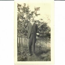 1930s Photo Man Suit Tie Vintage Old Picket Fence Black and White picture